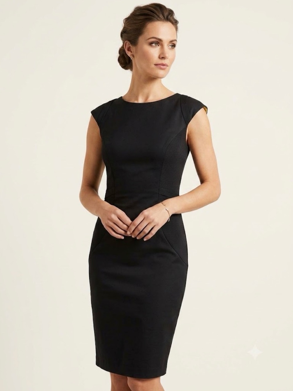 Ted Baker Black Cap-Sleeve Sheath Dress with Yellow Lining